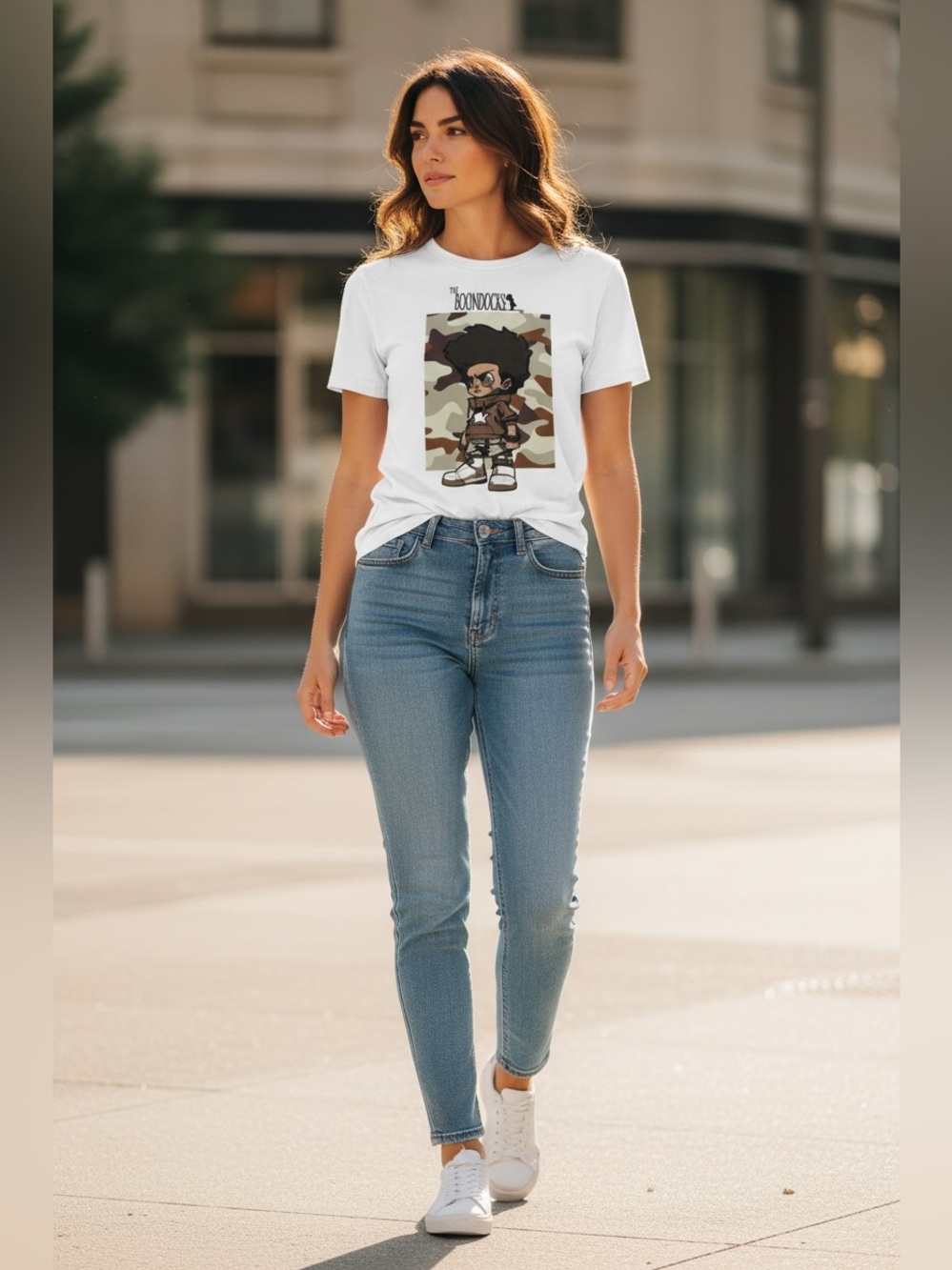 The Boondocks Huey Freeman Graphic Camo Print White T-
Shirt